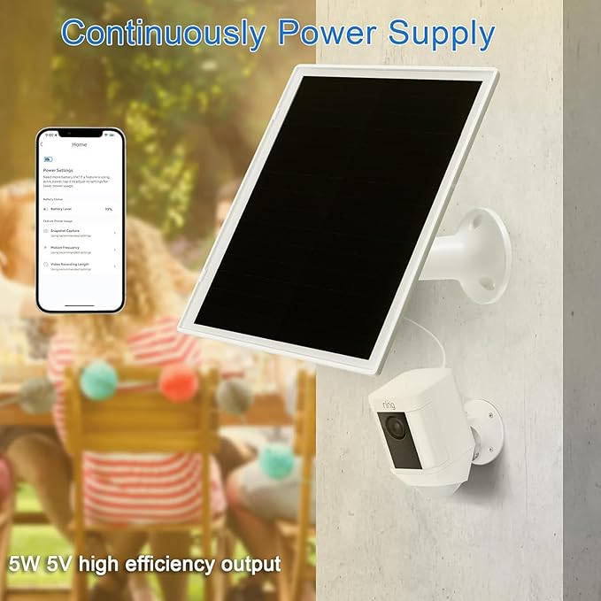 Solar Panel Charger for Ring Camera Compatible with Ri ng Stick Up Cam Stick Up Cam Pro Ring Spotlight Cam Plus/Pro 6W5V 13ft Charging Cable (White-2Pack)