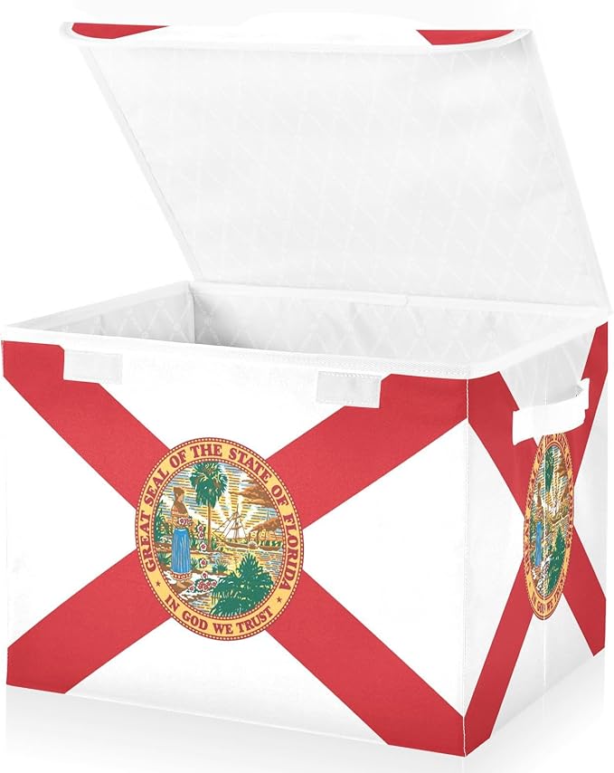 Florida State Polyester Flag Fl Red Storage Container with Lid Collapsible Box Organizer Boxes for Storage for Dorm Room