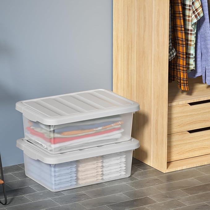 14 L 2 Pack Plastic Storage Bins with Lids Clear Latch Storage Box Stackable Organization Containers