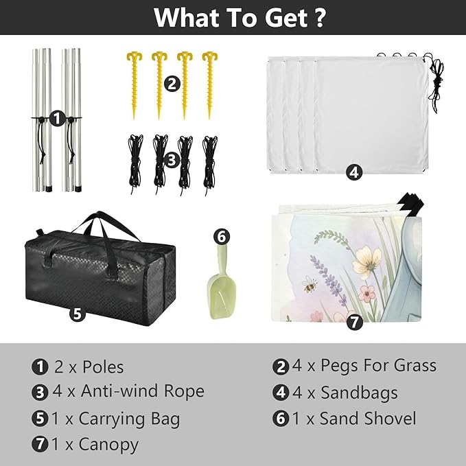 xigua Easter Bunny Beach Tent Sun Shelter with Carrying Bag - Silver Coated Oxford Fabric Beach Canopy for Beach Camping Fishing - Includes Windproof Ropes Sandbags &amp Stakes