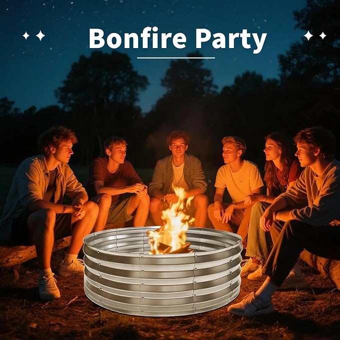 36 Inch Round Fire Pit Ring Heavy-Duty Galvanized Steel Fire Ring for Outdoor Bonfires Backyard &amp Camping Rust-Resistant &amp Easy Assembly (3×3×1 FT)