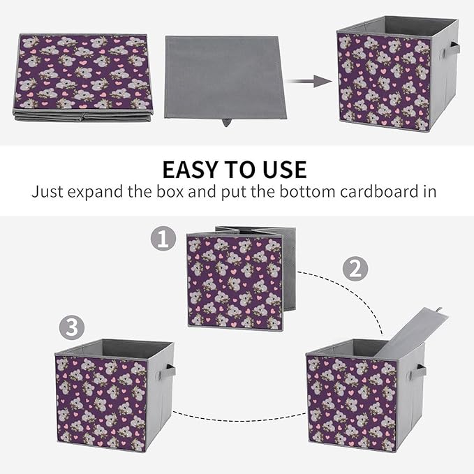 Sturdy Collapsible Cloth Storage Bins Koala Compact Foldable Cubes for Closet Bedroom Space-Saving Organizer