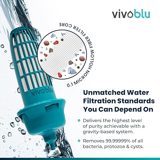VivoBlu Core Family Filter Emergency Water Filtration System: Gravity Water Filter for Camping Backpacking and Hiking - Travel Filter for Purification Outdoors or in Emergencies
