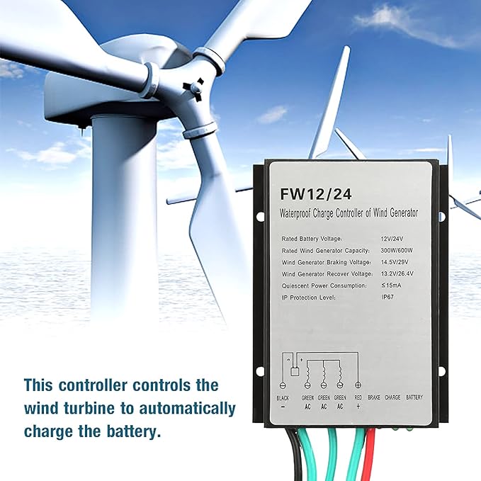 Wind Turbine Generator Charge Controller Regulator Model FW12 24 - Integrated Rectifier and Brake Circuit IP67 Automatic Battery Charging Management for Wind Turbines