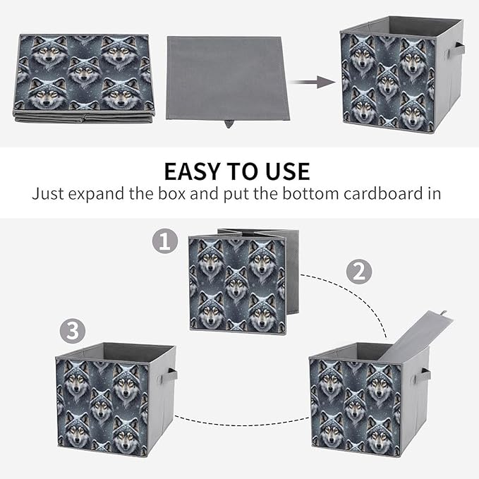 Collapsible Storage Cube with Handles Lone Wolf Space-Saving Foldable Organizer Bin for Bookshelf Cabinet Perfect for Small Apartments &amp Dorms