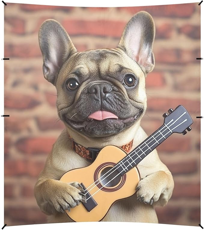 ALAZA French Bulldog Dog Holding A Guitar Beach Tent Sun Shelter Portable Canopy Sunshade for Outdoor Camping Picnics Backyard Fun 10x9 ft