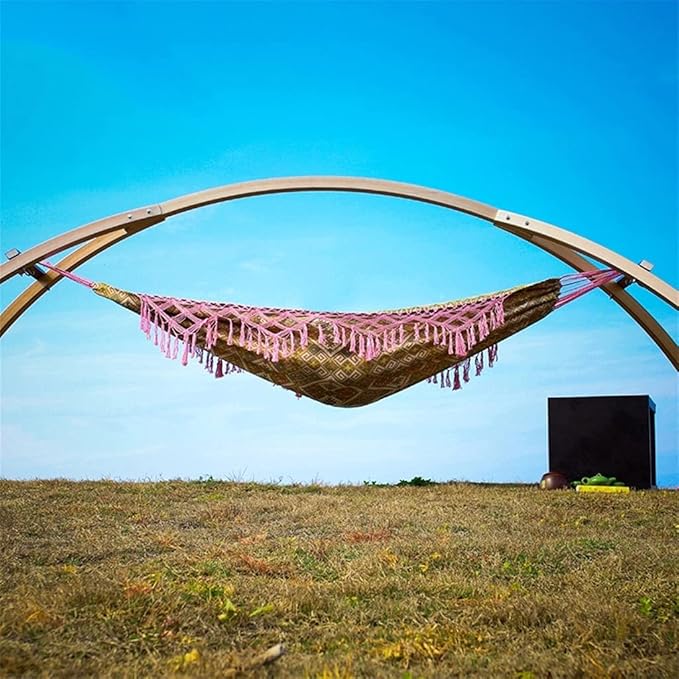 Portable Hammock Portable Outdoor Camping Hammock 2 Person Hanging Chair Lounger Macrame Fringe Swing Bed for Backpacking Beach