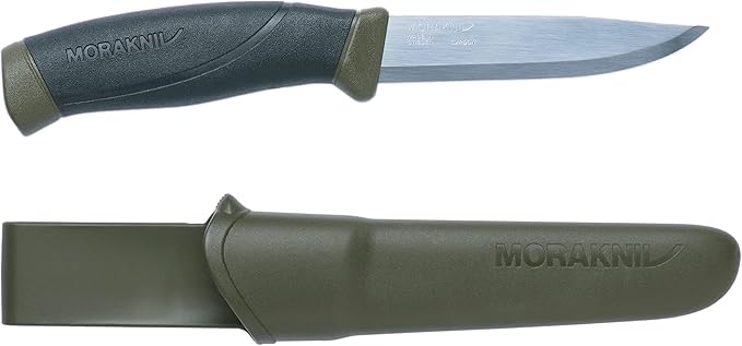Morakniv Companion Carbon Steel Fixed-Blade Knife with Sheath 4.1 Inch Military Green