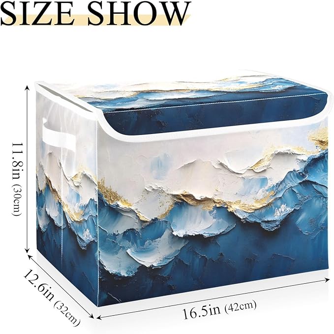 Storage Cube with Lid Pastel Wave Print 16.5×12.6×11.8 IN Collapsible Large Capacity Foldable Storage Basket Bin Organizer