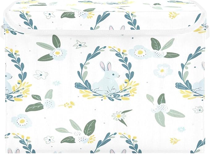 Wreath Bunny Fabric Storage Bins with Lids and HandleFoldable Storage Bins with LidsCloset Organizers for Clothes Storage Room Organization Office Storage Chest Organizer