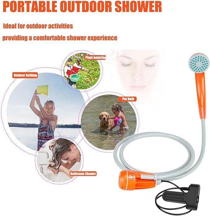 Orange grayPortable Camping ShowerShower Pump with Rechargeable BatterySuitable for CampingPet BathingCar Washingetc