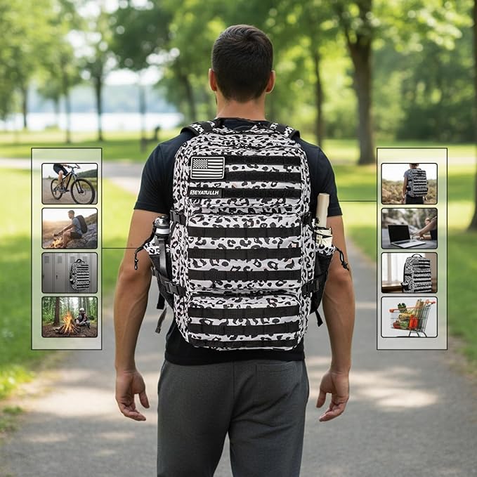 Military Tactical Backpack 55L for Men &amp Women Bug Out Bag Assault pack Molle Daypack Hiking Trekking Rucksack (Leopard print color)