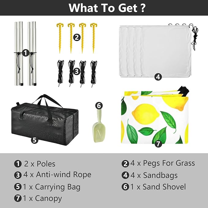 xigua Lemons Beach Tent Sun Shelter with Carrying Bag - Silver Coated Oxford Fabric Beach Canopy for Beach Camping Fishing - Includes Windproof Ropes Sandbags &amp Stakes