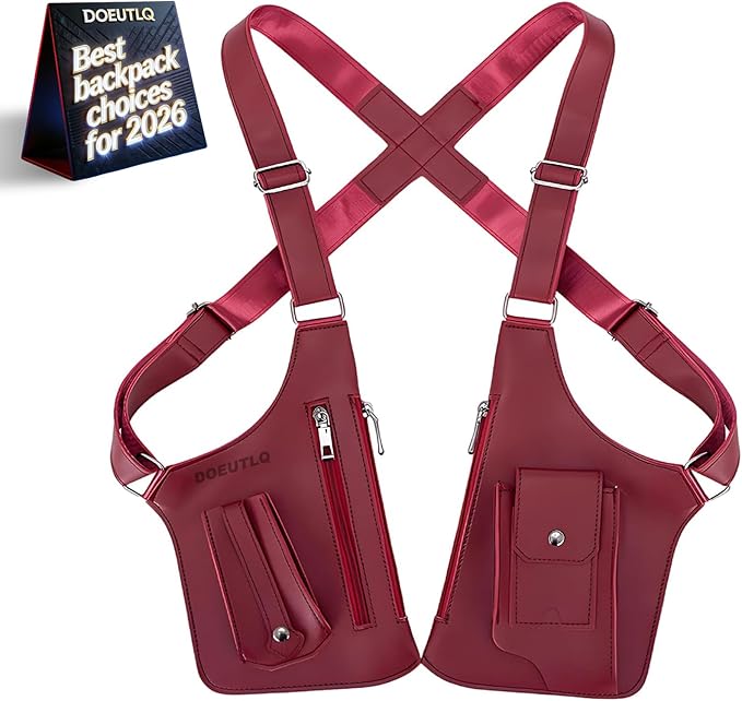 Leather Double Shoulder Armpit Bag for Men Underarm Concealed Rover The Holste Vest for Mens Adjustable Leather Bag (Burgundy)