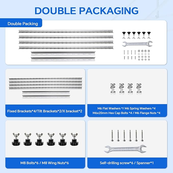45 Solar Panel Mount Brackets Adjustable Solar Panel Tilt Mount Brackets for 100-400 Watts Solar Panel 2400Pa Windproof for Roof RV Ground Boat and Off-Grid (Brackets)