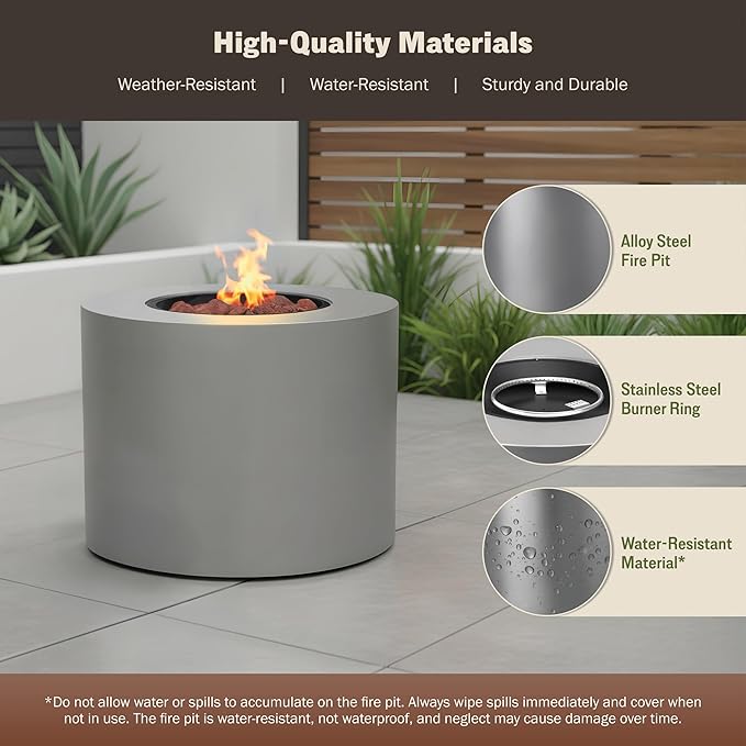 Kinger Home Loren 32-Inch Round Propane Fire Pit Table Alloy Steel Outdoor Fire Pit with 50000 BTUs Includes a Burner lid Lava Rocks and Weatherproof Cover