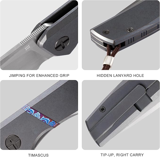IOI Commander I93258 Folding Pocket Knife for Men – Vanax EDC Knife with Clip Premium Pocket Knives with 6AL4V Titanium Handle Work &amp Camping Knife Gift for Everyday Carry