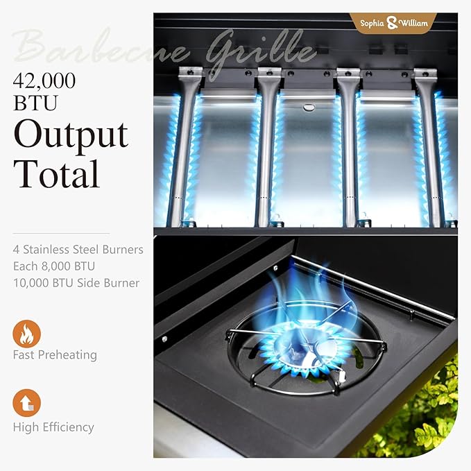 Sophia &amp William 4-Burner Gas BBQ Grill with Side Burner and Porcelain-Enameled Cast Iron Grates 42000BTU Propane Grills Outdoor Cooking Barbecue Cabinet Style Blue