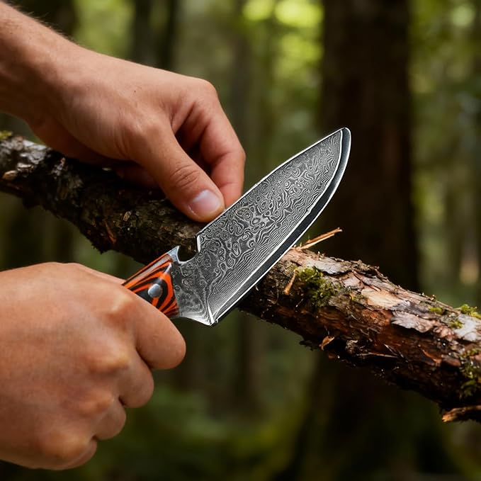 SODEN Damascus Camping KnifeVG-10 Fixed Blade Survival Tool with Bottle Opener for Outdoor Hunting &amp Hiking | Full Tang &amp Ergonomic Handle