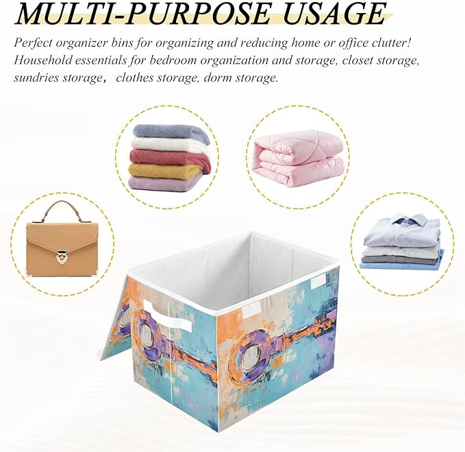 AIXIWAWA Lidded Storage Cube (Painting Key) Fabric Foldable Closet Bins with Flip Lid and Handles Organizer Basket Container 16.5 x 12.6 x 11.8 IN