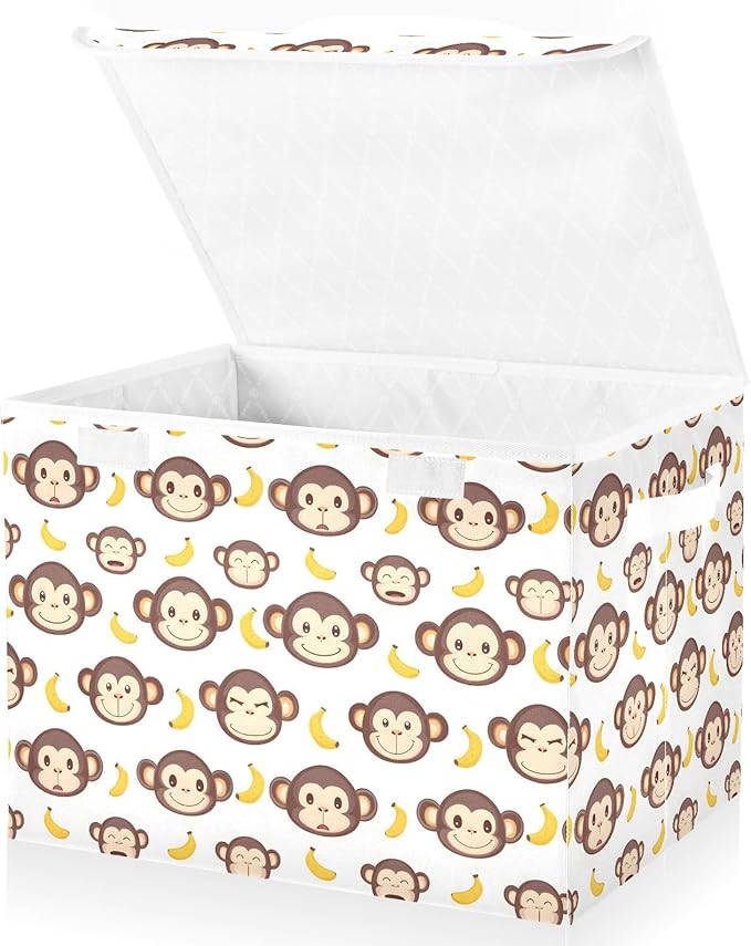 MNSRUU Containers Baskets with Lids Monkey Face Banana Foldable Storage Bins Organizer with Lid Collapsible Storage Boxes for Home Bedroom Closet Office