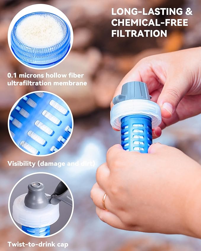1.0L Collapsible Water Filter Bottle BPA-Free Ultralight &amp Durable Squeeze Bottle with 42mm Filter Cap Cartridge Filtered Water Bottle for Camping Hiking Backpacking Survival &amp Travel