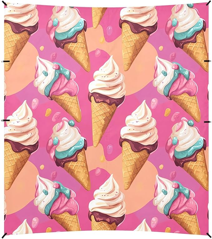 ALAZA Ice Cream Pink Background Pattern Beach Tent Sun Shelter Portable Canopy Sunshade for Outdoor Camping Picnics Backyard Fun 10x9 ft