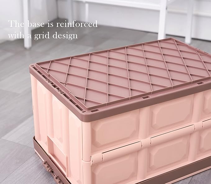 Pink Collapsible Storage Bins with Lids 2-Pack Folding Plastic Stackable Utility Crates 30L Durable Containers for Home &amp Garage Organization