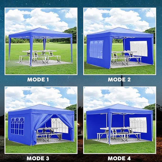 10'x10' Folding Canopy with 4 Removable Sidewalls Outdoor Event Shelter UPF 50+ Gazebo Portable Tents for Parties Beach Camping Wedding EZ Pop Up Canopy Weight Bag + Carry Bag (Blue)