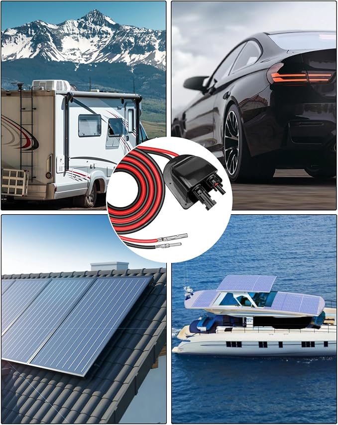 Waterproof Solar Connector Entry Gland Cable Junction Box Through RV Roof Solar Entry Housing with 10Ft 10AWG Extension Cable Connector on RV Boat Van Camper Black