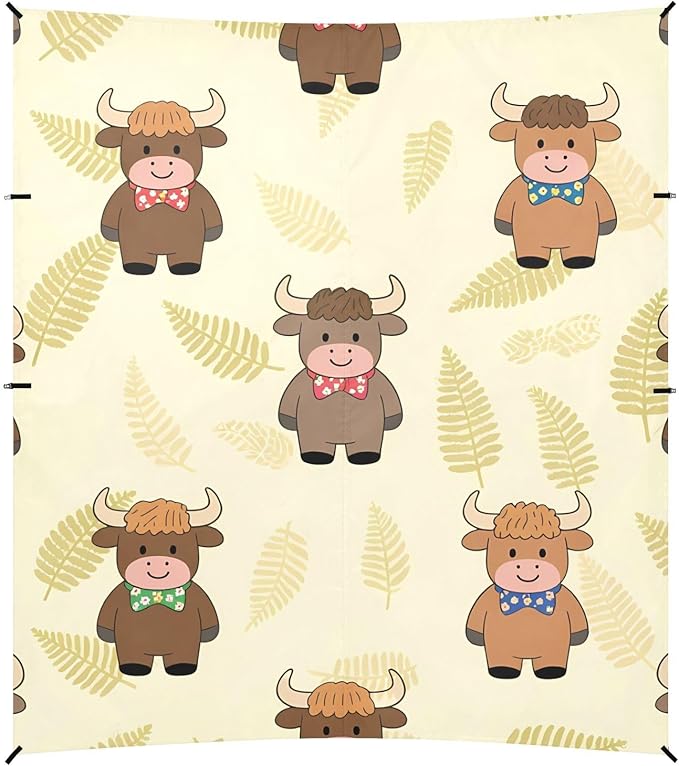ALAZA Cartoon Highland Cattle Pattern Beach Tent Sun Shelter Portable Canopy Sunshade for Outdoor Camping Picnics Backyard Fun 10x9 ft