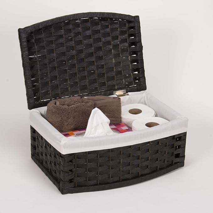Household Essentials Hand-Woven Paper Rope Basket with Lid and Liner Black Stain