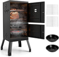 Charcoal Smoker Outdoor Vertical BBQ Smoker with Thermostat 2 Access Doors 2 Cooking Grates 2 Removable Pans &amp 4 Air Vents Meat Smokers Grill for Parties Barbecues and Backyard