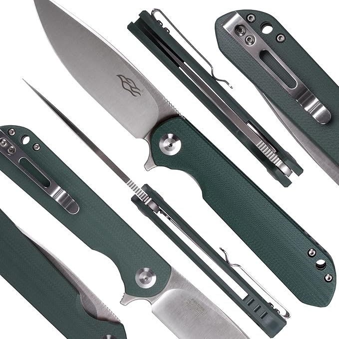 Firebird GANZO FH41S-GB Pocket Folding Knife D2 Steel Blade G10 Anti-Slip Handle with Clip Fishing Hunting Camping Outdoor Flipper EDC Pocket Knife Best Gift for Men and Women (Green)