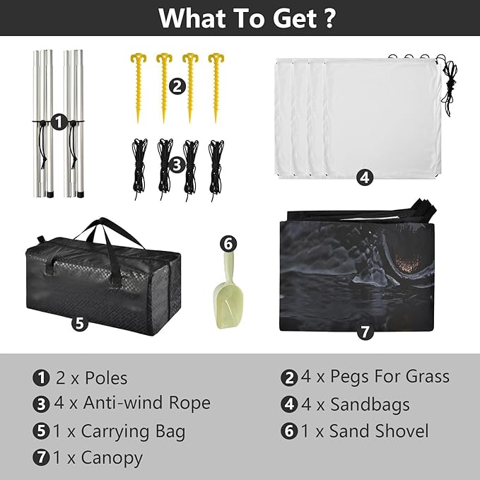 Crocodile Black Beach Tent Sun Shelter Set UPF50+ UV Protection 10.5 x 9.19 FT Camping Shade Canopy with Sandbags Sand Anchors Carrying Bag and Others