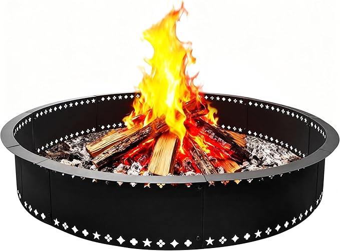 DFLU Smokeless Fire Pit Ring 48 inch Inner 52 inch Outer Large Firepit Ring Insert Metal Steel Round Firepit Ring for Outside Wood Burning DIY Fire Pits Outdoor Fire Place for Camping Patio Backyard