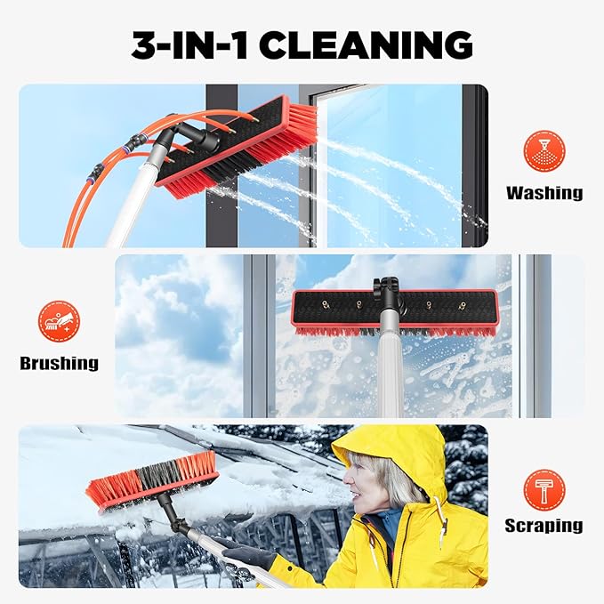 Water Fed Pole Kit 26 FT Adjustable Solar Panel Cleaning Pole &amp Rotatable Brush Head Telescopic Window Cleaning Brush Outdoor Glass Solar Panel Spray Washer Washing Equipment (26 FT)