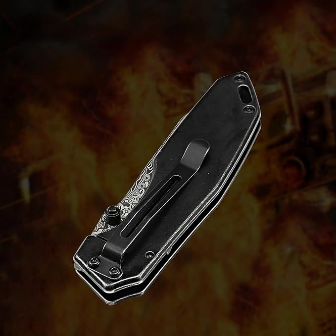 Father‘s Day Mother‘s Day &amp Birthday Gift for Him Her: ALBATROSS 7 EDC Pocket Knife - VG10 Damascus Steel Blade Liner Lock Retro Blackwash Handle Belt Clip &amp Gift Box | Folding Design for