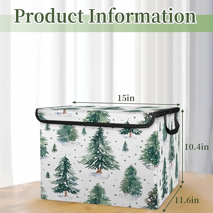 Christmas Tree Storage Basket with Lid Winter Xmas Foldable Storage Box Fabric Storage Bins with Carrying Handles for Home Bedroom Closet Organization
