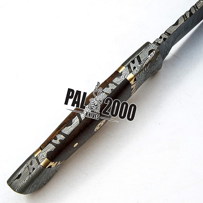 PAL 2000 KNIVES Custom Handmade Damascus Steel 8 Inches Skinner Knife - Rose Wood Handle With Sheath 9568