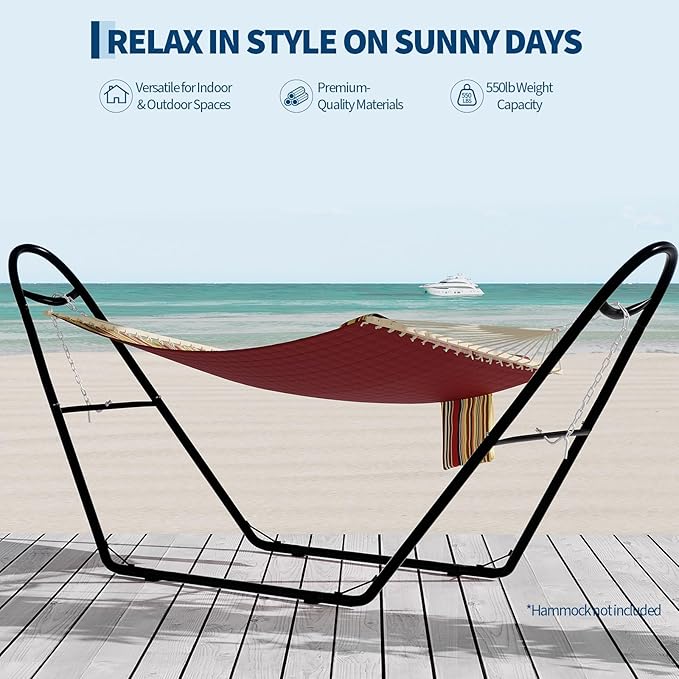 Universal Double Hammock Stand 550-Pound Capacity Heavy-Duty Hammock Stand for Outside Fits 9 to 14 Foot Hammocks Black
