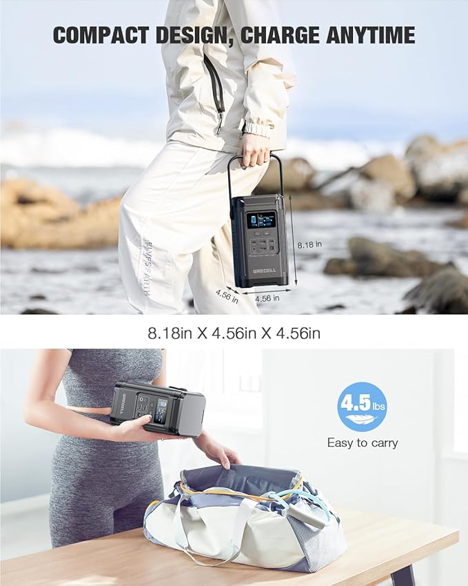 240W Portable Power Station 153.6WH Solar Generator GRECELL LiFePO4 Battery Dual Way 100W PD Portable Power Bank with Integrated Stand for Outdoors Camping Travel (No Wall Charger Included)