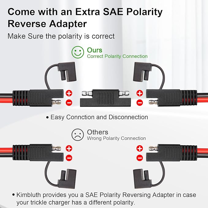 SAE Extension Cable 10AWG 15FT Quick Disconnect Tinned Copper Wire with SAE Connector Wire for Solar Panel Battery Tender Motorcycle Automotive RV Cars Tractor 10 Gauge