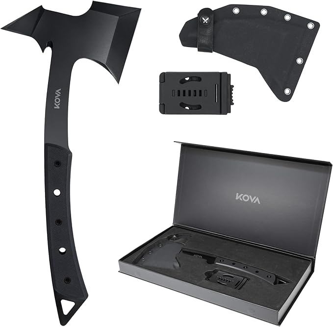 KOVA Black Thorn Hatchet - Stainless Steel 14 Overall Length 6.8 Blade G10 Handle - Lightweight &amp Durable Axe Ideal for Camping Survival and Outdoor Adventure