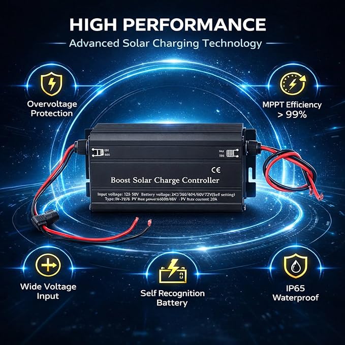 MPPT Solar Charge Controller Electric Vehicle Voltage Regulator 24V 36V 48V 60V 72V - High Efficiency Real Time Display Multi Battery Compatibility