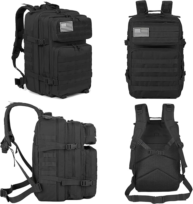50L Tactical Backpack Training Gym Fitness Bag Outdoor Hiking Camping Army Molle Backpacks for Men Travel (Black)