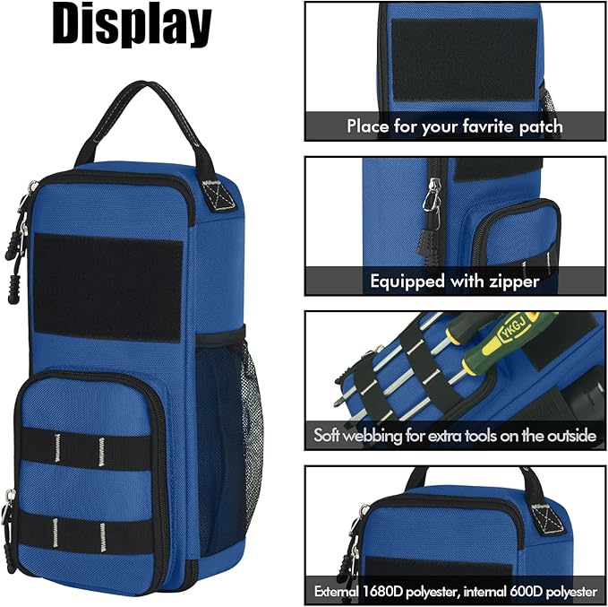 LAKE OF FIRE 12.6 Small Tool Bag Pouch for Men with Multiple Pockets Waterproof Heavy Duty Tool Bag Organizer with Zipper and Portable Handle (Blue)