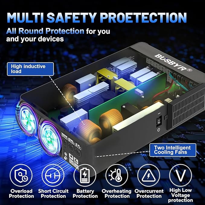 3600W Hybrid Solar Inverter All-in-One 24V to 110V/120V Pure Sine Wave with 120A MPPT Controller 98% Efficiency Off-Grid Home RV Backup by Busbyr