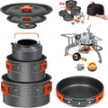 Smokey Camp Camping Cookware Mess Kit Set with Stove - Backpacking Camping Pots and Pans Set All in One Non-Stick Camping Cooking Set Portable Stove Hiking Picnic Outdoor &amp Camping Cookware S