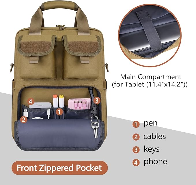 ArcEnCiel 12.9-14.2 Inch Laptop Tactical Messenger Bag Men MOLLE Sling Pack Briefcase Gear Handbags Utility Carry Satchel